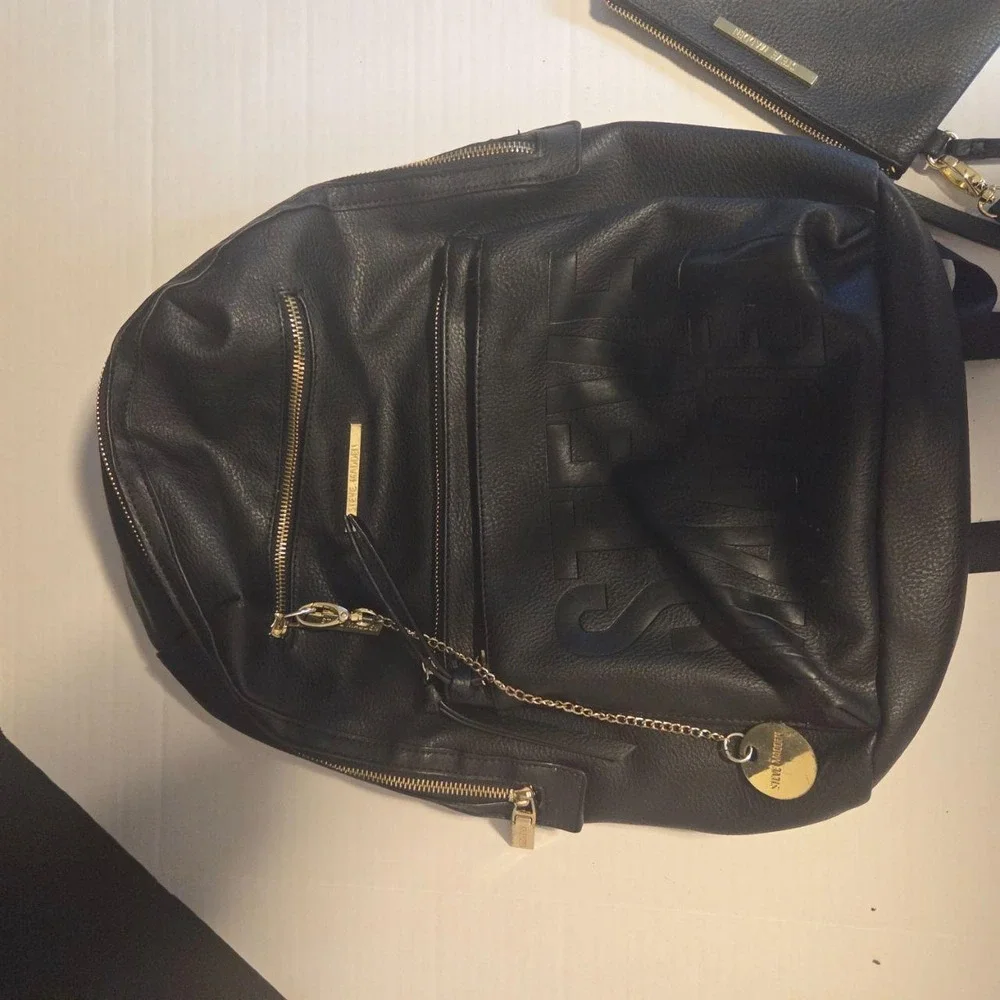 STEVE MADDEN Black Pebbled Faux-Leather Backpack Set